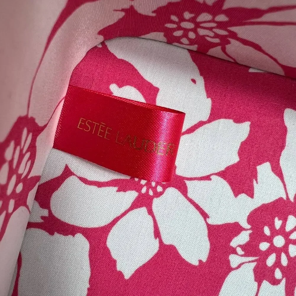 NEW 2pc Estée Lauder Pink Floral Storage Gift Boxes Set Quilted Lid Cosmetic